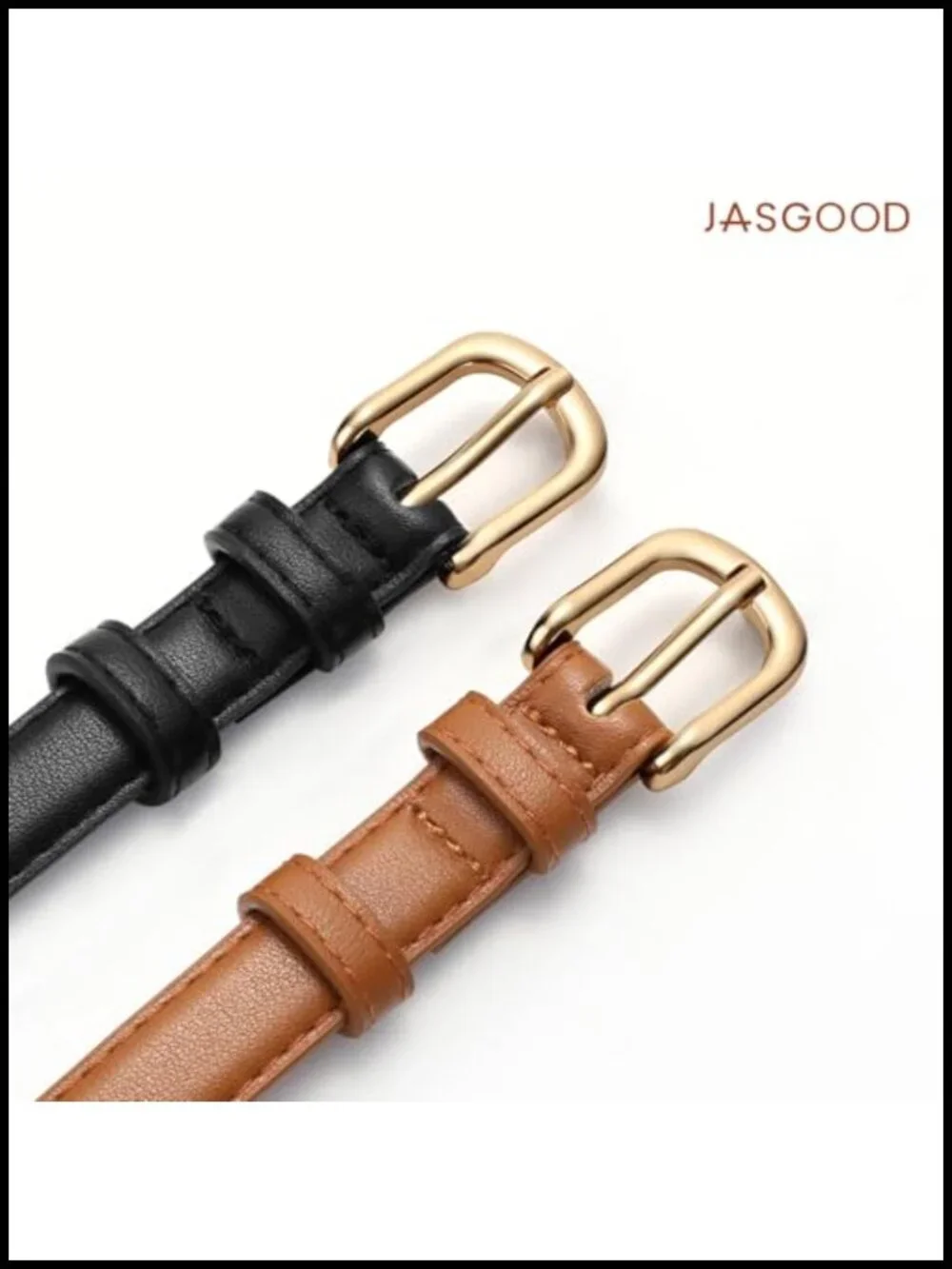 2 Pack Women Skinny Belts Faux Leather with Gold Buckle for Jeans Pants
